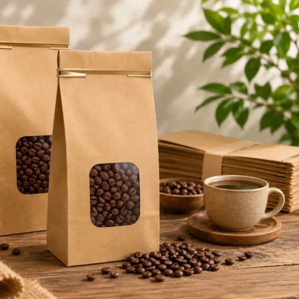 0.5lb - 12lb Kraft Coffee Tin Tie Paper Bags with Window 1000pc