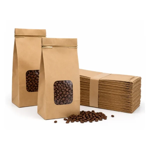 0.5lb - 12lb Kraft Coffee Tin Tie Paper Bags with Window 1000pcs