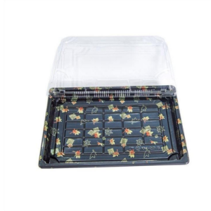 Plastic:#1 Leaf Pattern Sushi Tray with Clear Lids 400 Sets