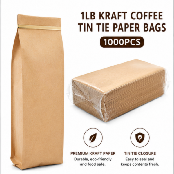 Paper1lb Kraft Coffee Tin Tie Paper Bags 1000pcs (2)