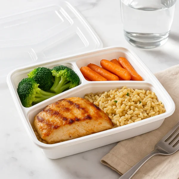 RE-342_HD_42oz_PP_White_Rectangular_Container_W_Lid_3_Compartment