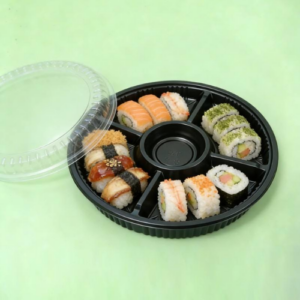Plastic:Round Sushi Tray with Lid 10inch 200p